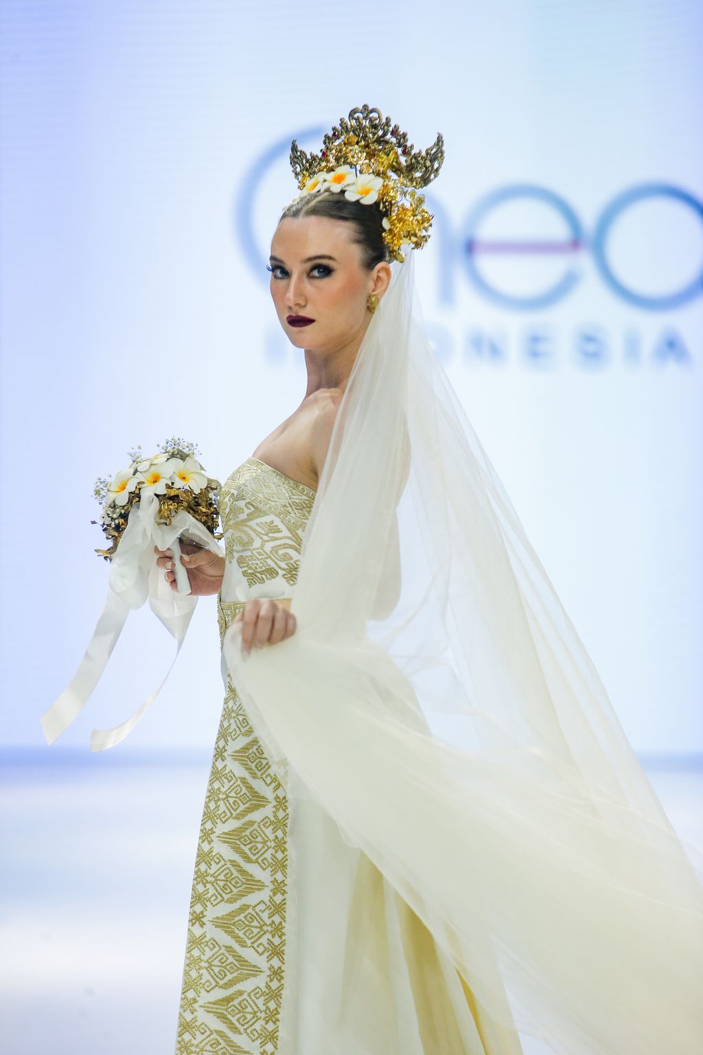 OCTOBER 28: A model walks the runway of Intercontinental Wedding presents 'Moonlight Whispers' featuring Ivan Gunawan during Jakarta Fashion Week 2023 in City Hall – Pondok Indah Mall 3, Jakarta.