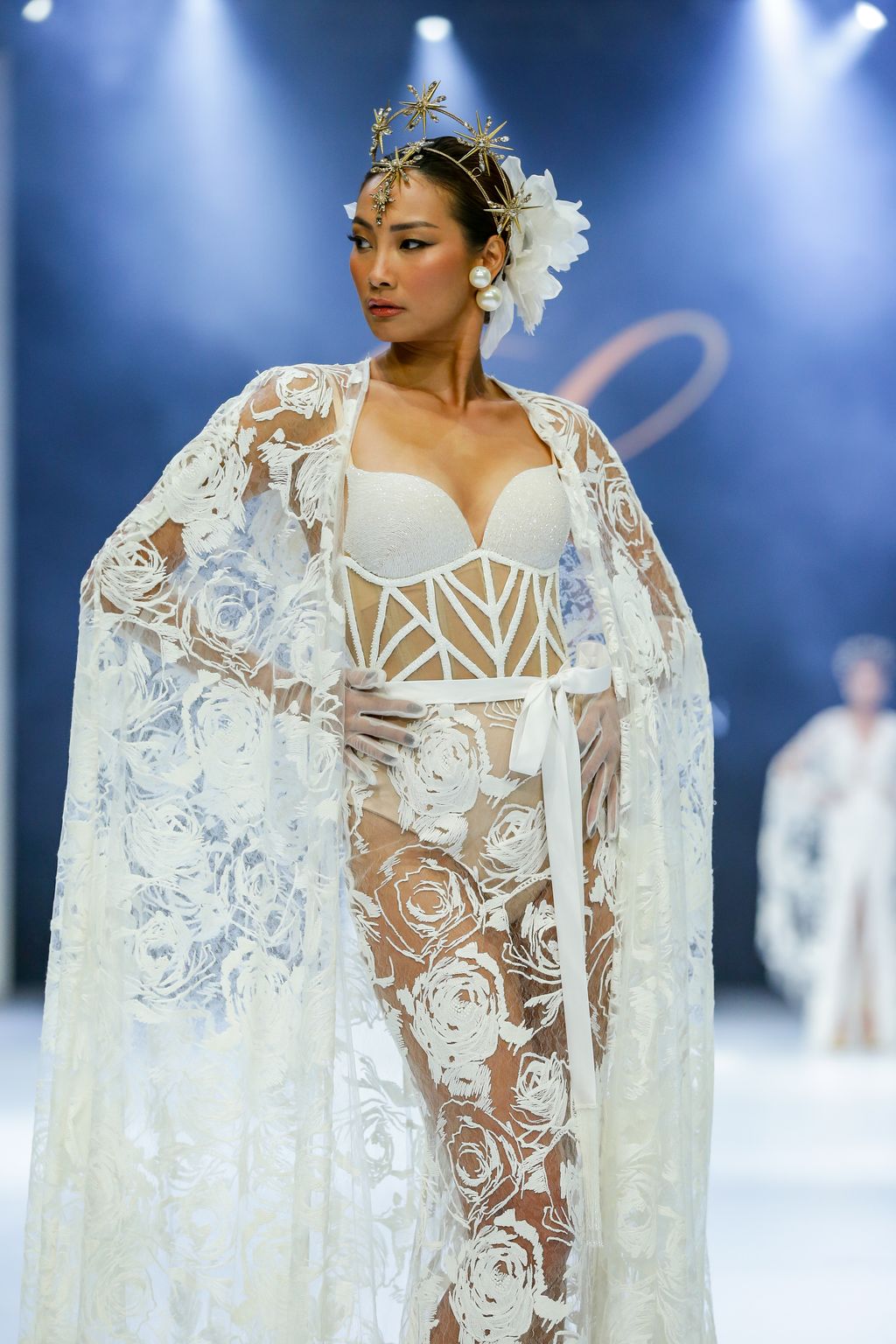 OCTOBER 28: A model walks the runway of Intercontinental Wedding presents 'Moonlight Whispers' featuring Ivan Gunawan during Jakarta Fashion Week 2023 in City Hall – Pondok Indah Mall 3, Jakarta.