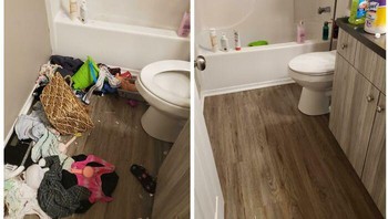 Kok bisa sampai ada keranjang rotan di lantai kamar mandi. Foto: (Bored Panda).