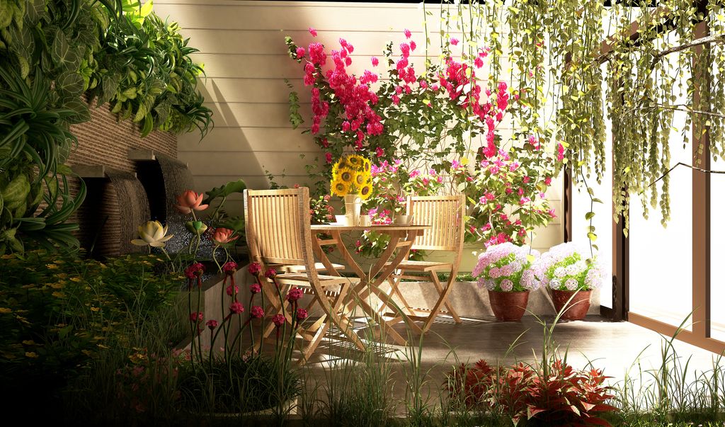 3d render miniature garden, blacony concept.
