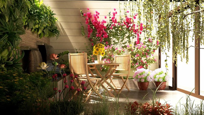 3d render miniature garden, blacony concept.