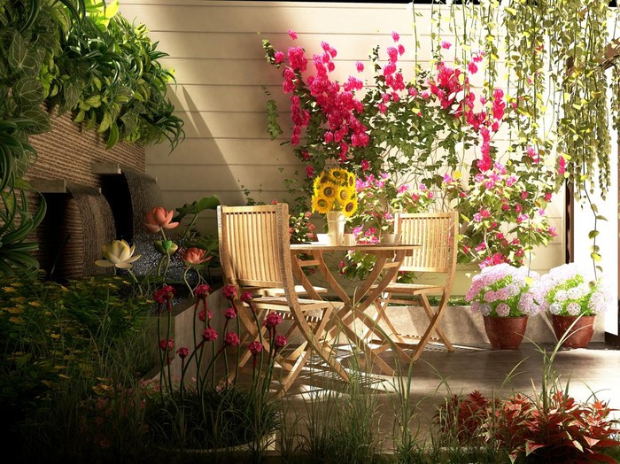 3d render miniature garden, blacony concept.