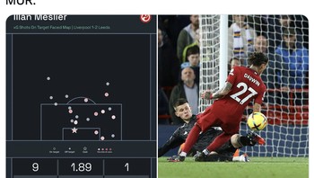 Kiper Leeds semalam tampil luar biasa mementahkan gempuran Liverpool. Foto: Twitter