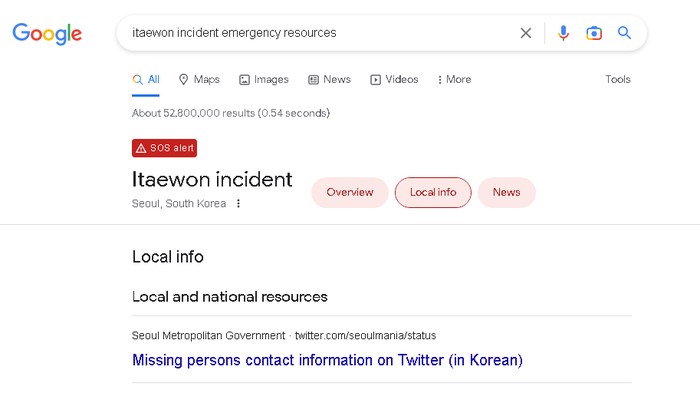 Gercepnya SOS Alert yang Muncul Saat Cari Itaewon di Google