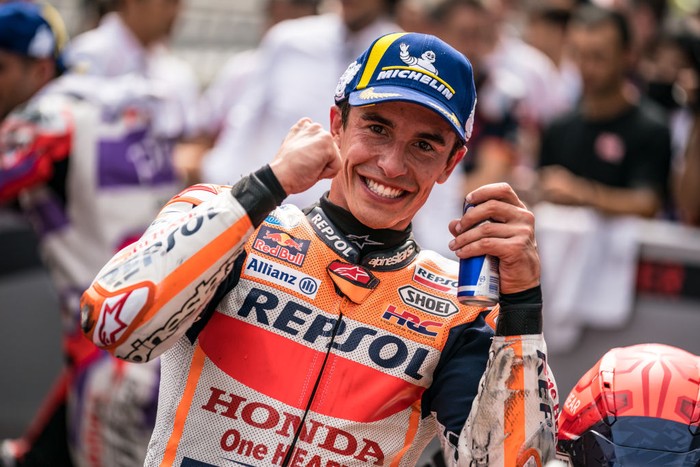 KUALA LUMPUR, MALAYSIA - OCTOBER 22: Marc Marquez of Spain and Repsol Honda Team at parc ferme after his front row result during the qualifying session of the MotoGP PETRONAS Grand Prix of Malaysia at Sepang Circuit on October 22, 2022 in Kuala Lumpur, Malaysia. (Photo by Steve Wobser/Getty Images)