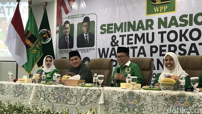 Menteri BUMN Erick Thohir di acara Seminar Nasional & Temu Tokoh Perempuan Wanita Persatuan Pembangunan (WPP) di Kantor DPP PPP, Jakarta