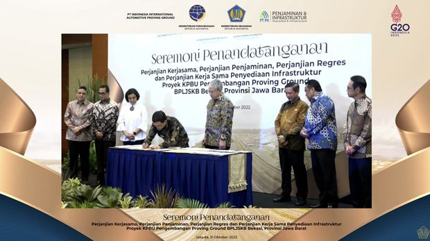 Penandatanganan Proyek KPBU Pengembangan Proving Ground BPLJSKB Bekasi Provinsi Jawa Barat. (Tangkapan layar Kemenkau RI)