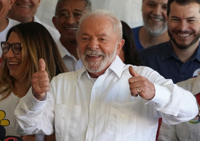 Brazils former President and presidential candidate Luiz Inacio Lula da Silva reacts as he holds a news conference after casting his vote during the presidential election, in Sao Bernardo do Campo, on the outskirts of Sao Paulo, Brazil October 30, 2022. REUTERS/Mariana Greif
