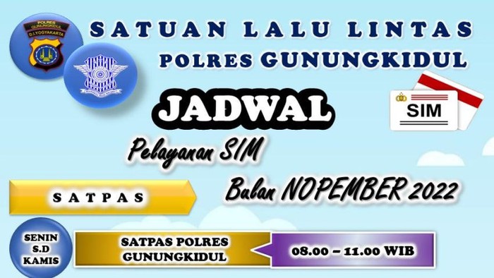 Jadwal SIM Keliling Gunungkidul November 2022.