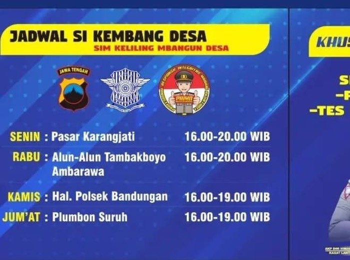 Jadwal SIM Keliling Kabupaten Semarang bulan November 2022.