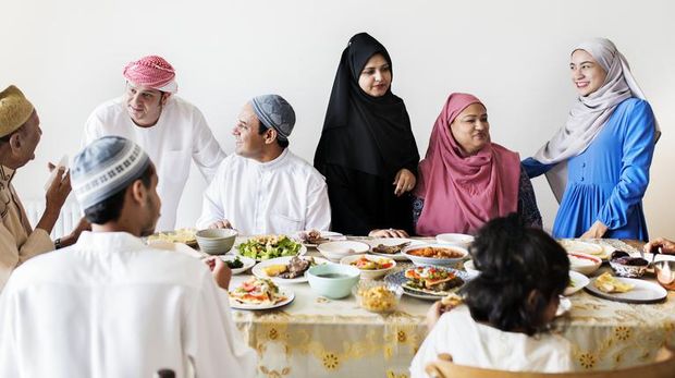 Muslim family having a Ramadan feast