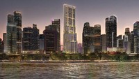 Desain gedung ini disebut terinspirasi oleh hutan bambu. Rendering digital menunjukkan serangkaian bentuk persegi panjang bertingkat dengan teras atap. Gedung ini akan dibangun di lokasi yang saat ini ditempati oleh Menara AXA berbentuk silinder, yang dibuka pada tahun 1986. Pekerjaan pembongkaran telah dimulai, dan gedung baru akan menggunakan kembali bagian dari fondasi yang ada untuk menghemat material dan menurunkan jejak karbon. Foto: Dok. SOM/Bezier