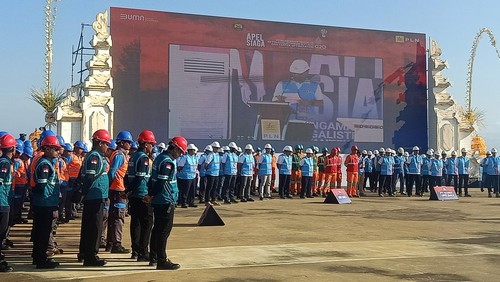 Suasana kegiatan Apel Siaga Kesiapan PLN Menghadapi Presidensi KTT G20 pada Selasa (1/11/2022) di Peninsula, Badung, Bali.