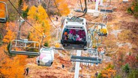 Pengunjung menaiki lift ski ke Mont-Orford di Taman Nasional Mont-Orford dekat Orford. Quebec adalah salah satu kota di Kanada yang menarik untuk dikunjungi ketika musim gugur tiba.