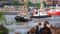 Begini penampakan kapal joget di Pelabuhan Hamburg, Jerman, pada 17 September 2022 lalu.