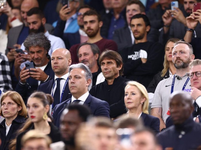 MARSEILLE, FRANCE - NOVEMBER 01: Antonio Conte, Manager of Tottenham Hotspur looks on from the stands during the UEFA Champions League group D match between Olympique Marseille and Tottenham Hotspur at Orange Velodrome on November 01, 2022 in Marseille, France. (Photo by Clive Rose/Getty Images)