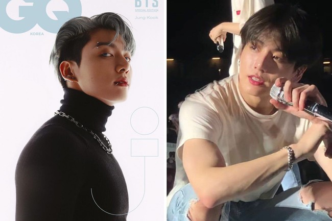 “Tubuh Jungkook lebih kecil dari perkiraanku. Bukan karena dia pendek, tapi karena aku pikir dia sangat berotot dan besar, ternyata dia ramping,” komentar netizen Korea yang telah melihat Jungkook. Foto: dok. GQ Korea, dok. Twitter @vminkookfairies