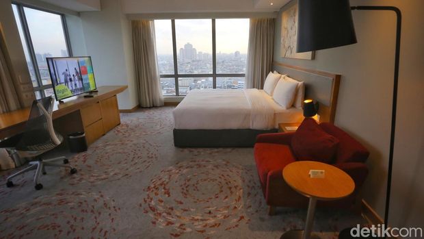 Penampakan kamar di Holiday Inn & Suites Jakarta Gajah Mada, Glodok, Jakarta Barat.