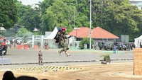 Jokowi disajikan atraksi terjun payung.