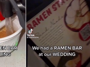Unik! Pengantin Ini Hadirkan Bar Mie Instan di Pesta Pernikahan