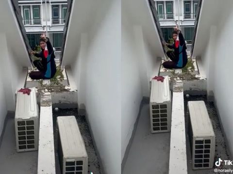 Ibu empat orang anak ini bekerja sebagai pasang ac dan memanjat gedung viral di media sosial bikin kagum warganet