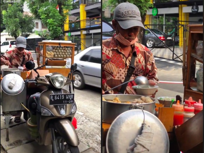 Penjual bakso dagang pakai motor mewah