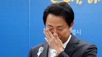 Bahkan Oh Se-hoon meneteskan air mata selama konferensi pers. Yonhap/Reuters