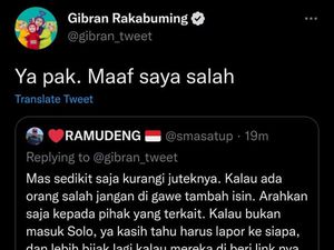 Diminta Kurangi Jutek oleh Netizen di Twitter, Gibran: Maaf Saya Salah