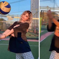 Beginilah ekspektasi vs realita dari pose cantik aesthetic saat menangkap bola. Realitanya bikin netizen ngakak sekaligus kasihan. Foto: Dok. Instagram @ viennadoll_official