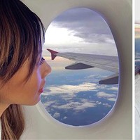 Ekspektasi foto cantik di pesawat dengan memandang awan dari jendela. Realita cuma pose pakai lukisan gambar awan dengan properti dudukan toilet. Foto: Dok. Instagram @ viennadoll_official