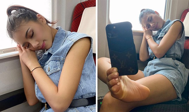 Siapa sangka di balik foto Instagram tidur cantik bersandar di jendela ini realitanya dipotret dengan menggunakan bantuan kaki. Foto: Dok. Instagram @ viennadoll_official