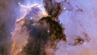 Eagle NebulaEagle Nebula ini tingginya sepuluh tahun cahaya dan memuntahkan radiasi jauh lebih panas daripada api biasa. Eagle Nebula yang lebih besar, M16, sebenarnya adalah cangkang gas dan debu raksasa yang menguap, di dalamnya terdapat rongga tumbuh yang diisi dengan pembibitan bintang spektakuler yang saat ini membentuk gugusan bintang terbuka. Pilar besar ini berjarak sekitar 7.000 tahun cahaya dari Bumi, kemungkinan akan menguap dalam waktu sekitar 100.000 tahun. Gambar mirip bentuk burung elang ini ditampilkan dalam warna yang ditetapkan ulang secara ilmiah dan diambil oleh Teleskop Luar Angkasa Hubble yang mengorbit Bumi. (Foto: NASA, ESA, The Hubble Heritage Team (STScI/AURA))
