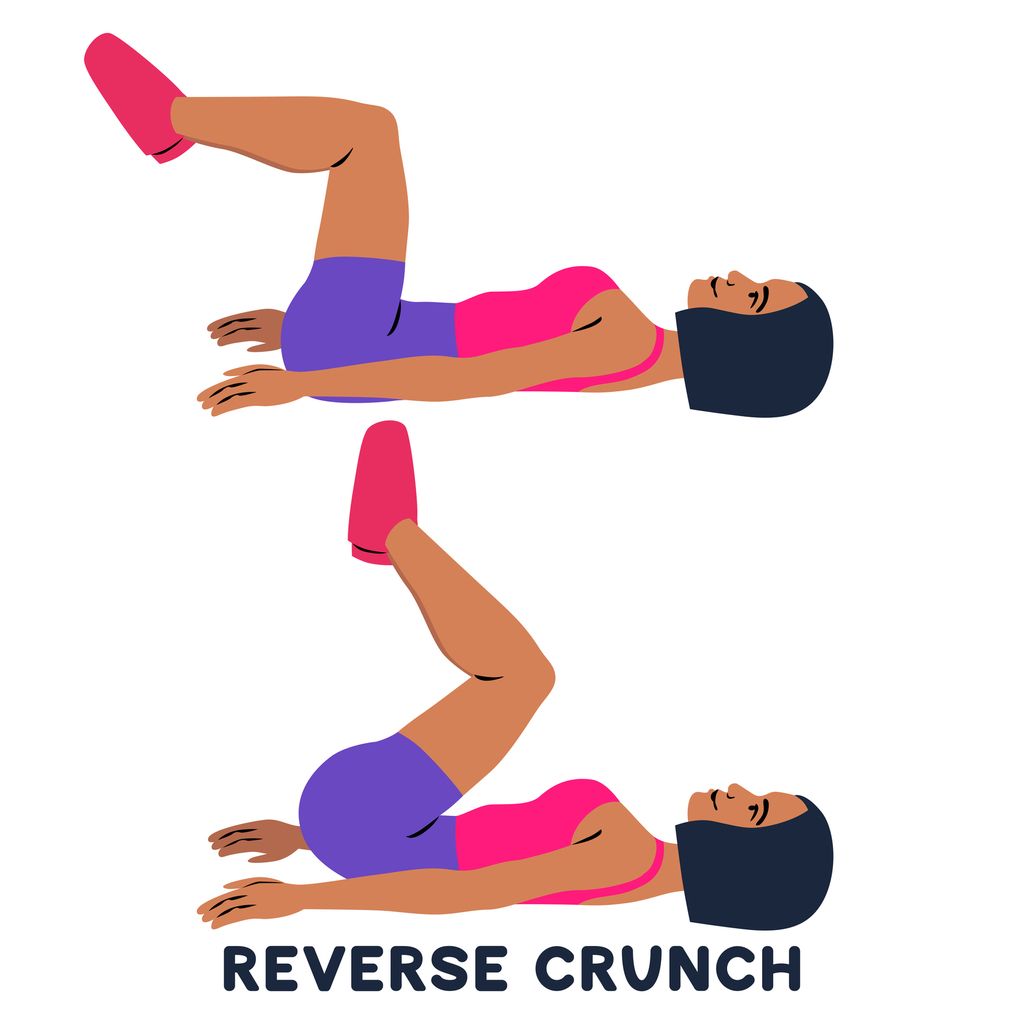 Reverse crunches. Sport exersice. Silhouettes of woman doing exercise. Workout, training Vector illustration