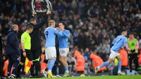 Pada laga ini Pep Guardiola baru memasukkan Haaland pada menit ke 64. (Shaun Botterill/Getty Images)