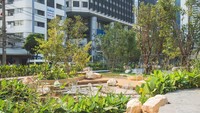 Terinspirasi dari praktik pertanian tradisional Thailand, dia menciptakan lanskap berlapis yang rumit yang memungkinkan air hujan mengalir turun dan meresap ke dalam kebun sayur dan rempah. Foto: Dok. Landprocess