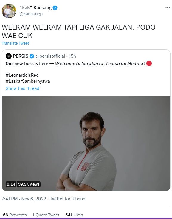 Direktur Utama Persis Solo Kaesang Pangarep mengomentari bergabungnya Leonardo Medina sebagai pelatih utama