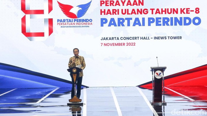 Jokowi Hadiri Peringatan HUT Partai Perindo Presiden Jokowi menghadiri HUT ke-8 Partai Perindo. Jokowi mengingatkan partai lain hati-hati dengan popularitas dan elektabilitas Perindo yang kini meningkat.