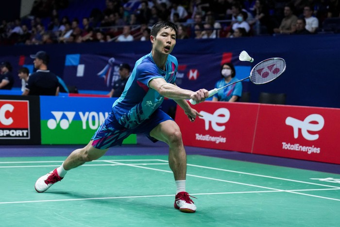 PARIS, FRANCE - OCTOBER 26: Chou Tien Chen of Chinese Taipei competes in the Mens Singles First Round match against Lee Cheuk Yiu of Hong Kong during day two of the Yonex French Open at Stade Pierre de Coubertin on October 26, 2022 in Paris, France. (Photo by Shi Tang/Getty Images)