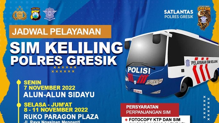 Jadwal SIM Keliling Gresik hingga 12 November 2022