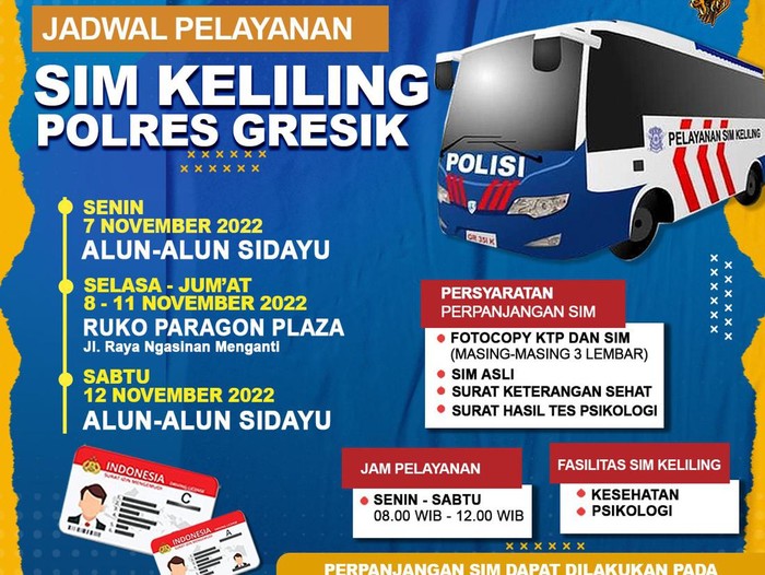 Jadwal SIM Keliling Gresik hingga 12 November 2022