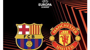 Akun resmi Barcelona di Twitter menyambut calon lawan mereka, Manchester United. Foto: Twitter