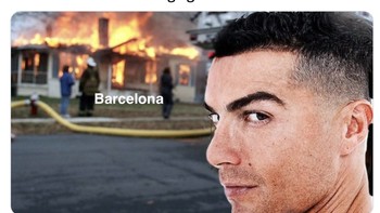 Fans MU jelas berharap Ronaldo mampu kembali menjebol gawang Barcelona. Foto: Twitter