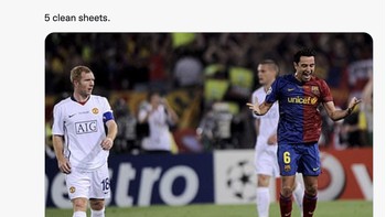 Rekor pertemuan Barcelona dan MU selama ini di mana Barca lebih unggul. Foto: Twitter
