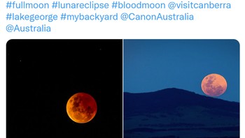 Gerhana Bulan Total juga bisa dilihat dari Canberra, Australia. Di sana cuaca malam sangat cerah. Foto: (Twitter)