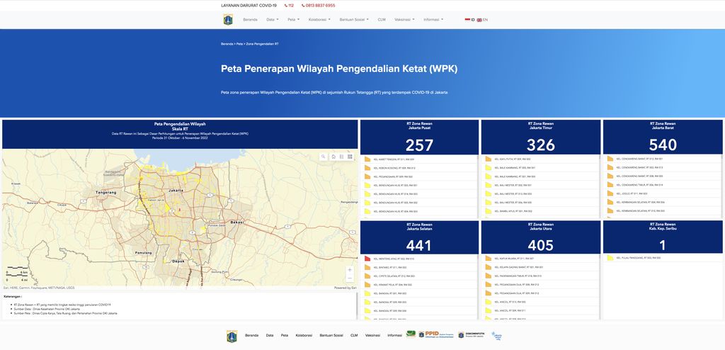 Peta zona penerapan Wilayah Pengendalian Ketat (WPK) di sejumlah Rukun Tetangga (RT) yang terdampak COVID-19 di Jakarta. ( Tangkapan Layar Laman corona.jakarta.go.id)