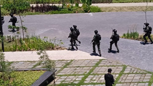 Suasana latihan TNI di Serangan, Denpasar, Bali, Selasa (8/11/2022).