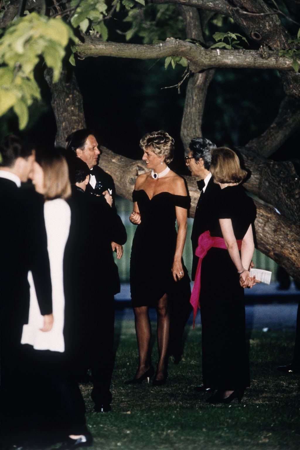 UNITED KINGDOM - JUNE 29:  Diana, Princess of Wales wears a short black cocktail dress designed by Christina Stambolian to a Gala at the Serpentine Gallery in Hyde Park  (Photo by Tim Graham Photo Library via Getty Images)