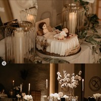 Tempat kejutan bridal shower Glenca itu tampak sudah didesain sedemikian rupa dengan didominasi warna putih, coklat, dan keemasan. Kue bridal showernya pun terlihat unik dan lucu. Foto: Instagram/@glencachysara