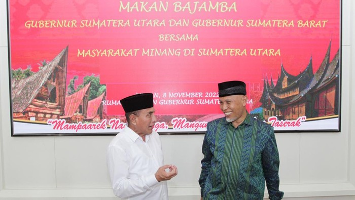 Gubernur Sumut Edy Rahmayadi dan Gubernur Sumbar Mahyeldi saat bertemu di Medan