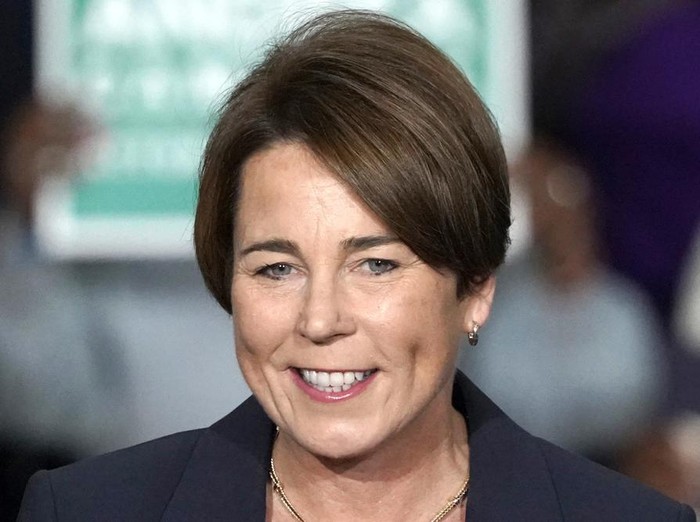 Massachusetts Attorney General and Democratic candidate for Gov. Maura Healey smiles as she speaks during a campaign rally in support of the statewide Massachusetts Democratic ticket, Wednesday, Nov. 2, 2022, in Boston. Healey faces Republican Jeff Diehl in the general election. (AP Photo/Mary Schwalm)